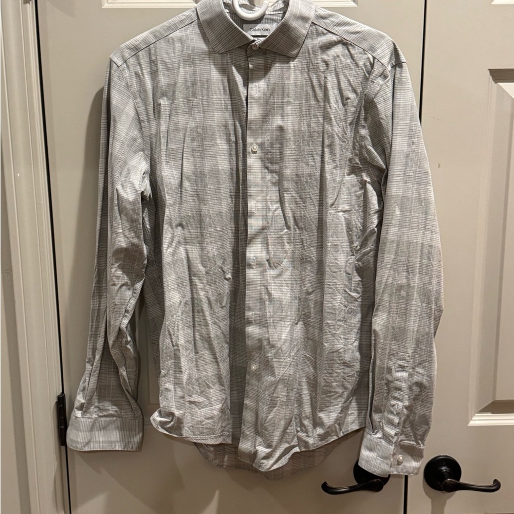 Calvin Klein Men's Light Gray Plaid Shirt